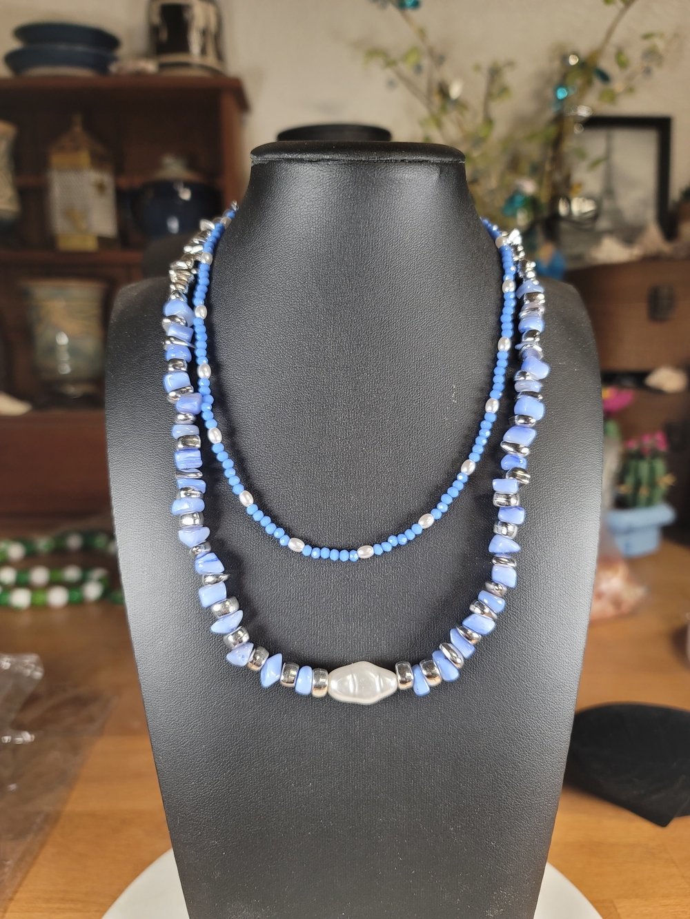 2 paparazzi Blue Beaded Necklaces with Silver And Pearl Accents